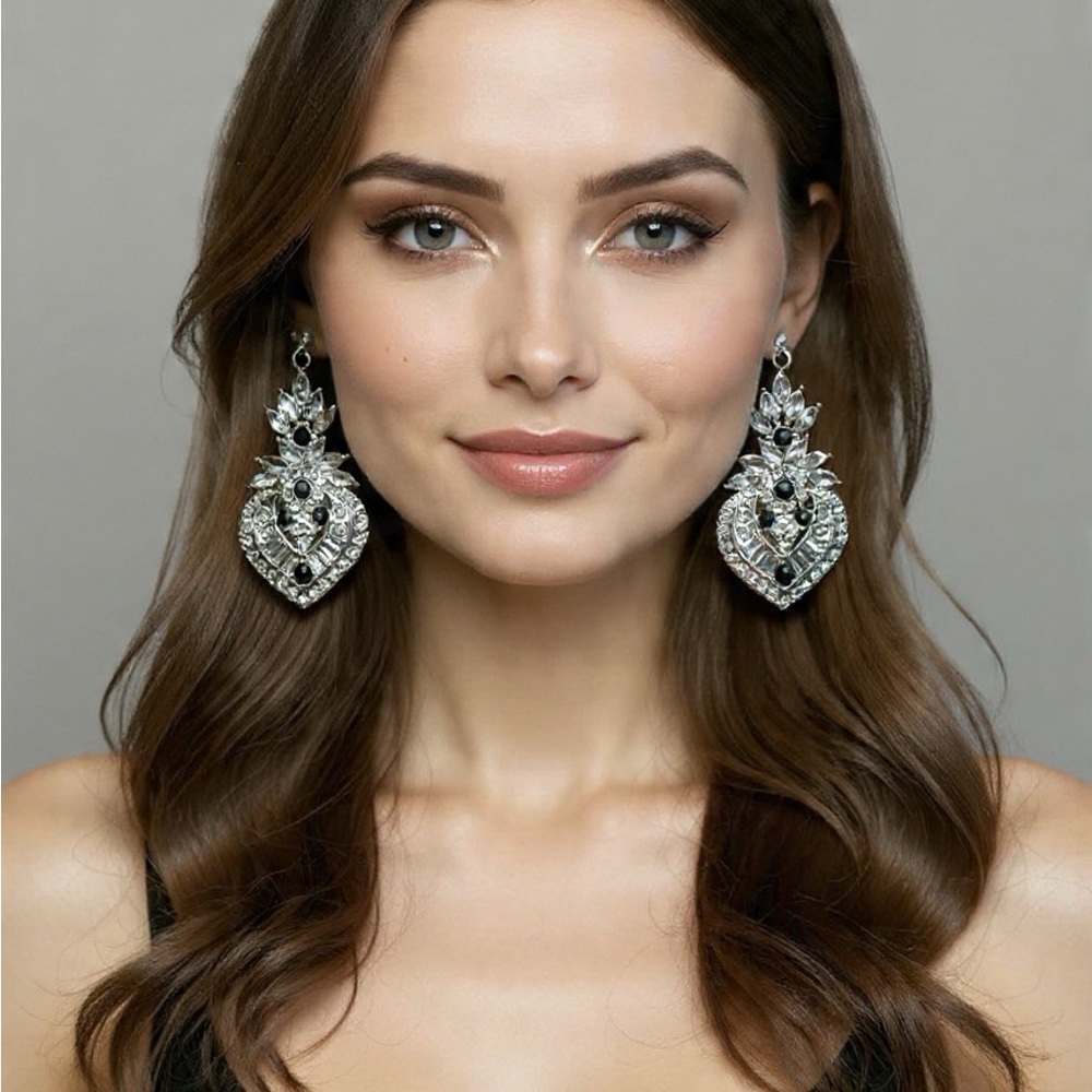Elegant Silver and Black Statement Earrings